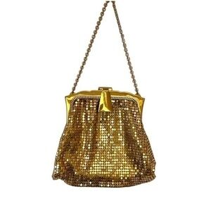 1930s Whiting & Davis Gold-Tone Metal Mesh Evening Bag - Vintage Pouch w/ Chain